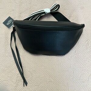 Brand New Ulta Black Leather crossbody with Black and White Strap 13 x 6.5”